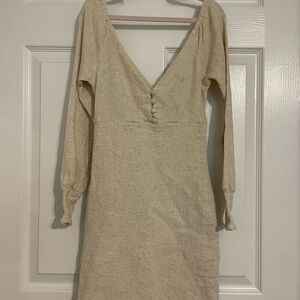 ASOS Cream Long Sleeve Dress with Button Detail